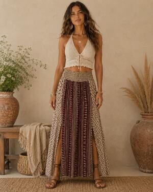 Live 4 Truth Maxi Boho Skirt Maroon Paisley Slits Women’s Small Smock Waist